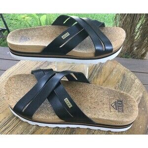 Reef Size 10 Kaia Cross Black Sandals Women Cushion Bloom Hi Cork Platform